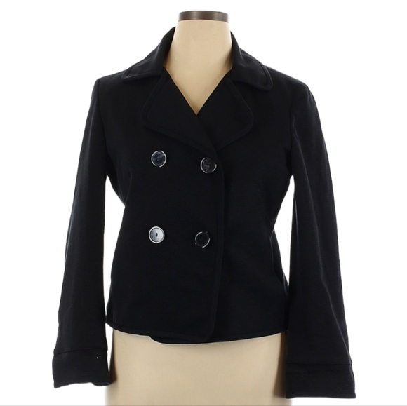 Talbots Black Pea Coat Double Breasted Textured Ridged Fully Lined Size 14 - Picture 2 of 14